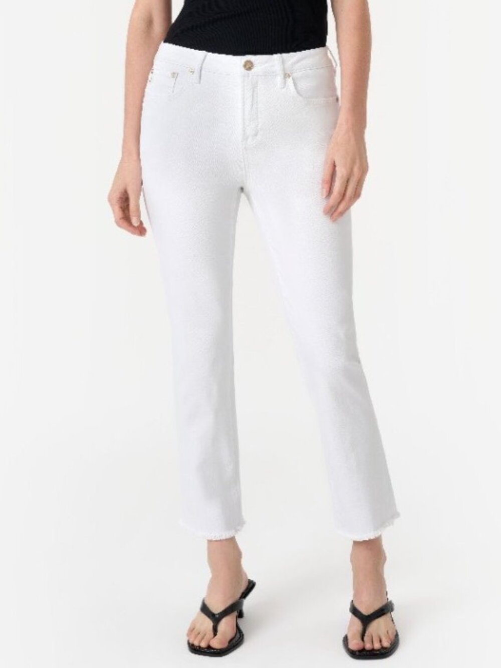 Seven7 White Denim Jeans Women’s Size 8 High Rise Slim Straight Raw Hem